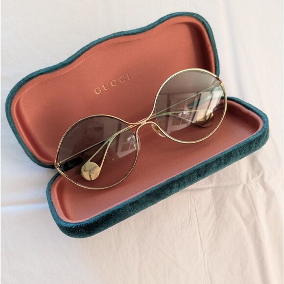 Gucci Round Metal Sensual Romantic Gg0253S-004 Blue Sunglasses - Picture 1 of 5